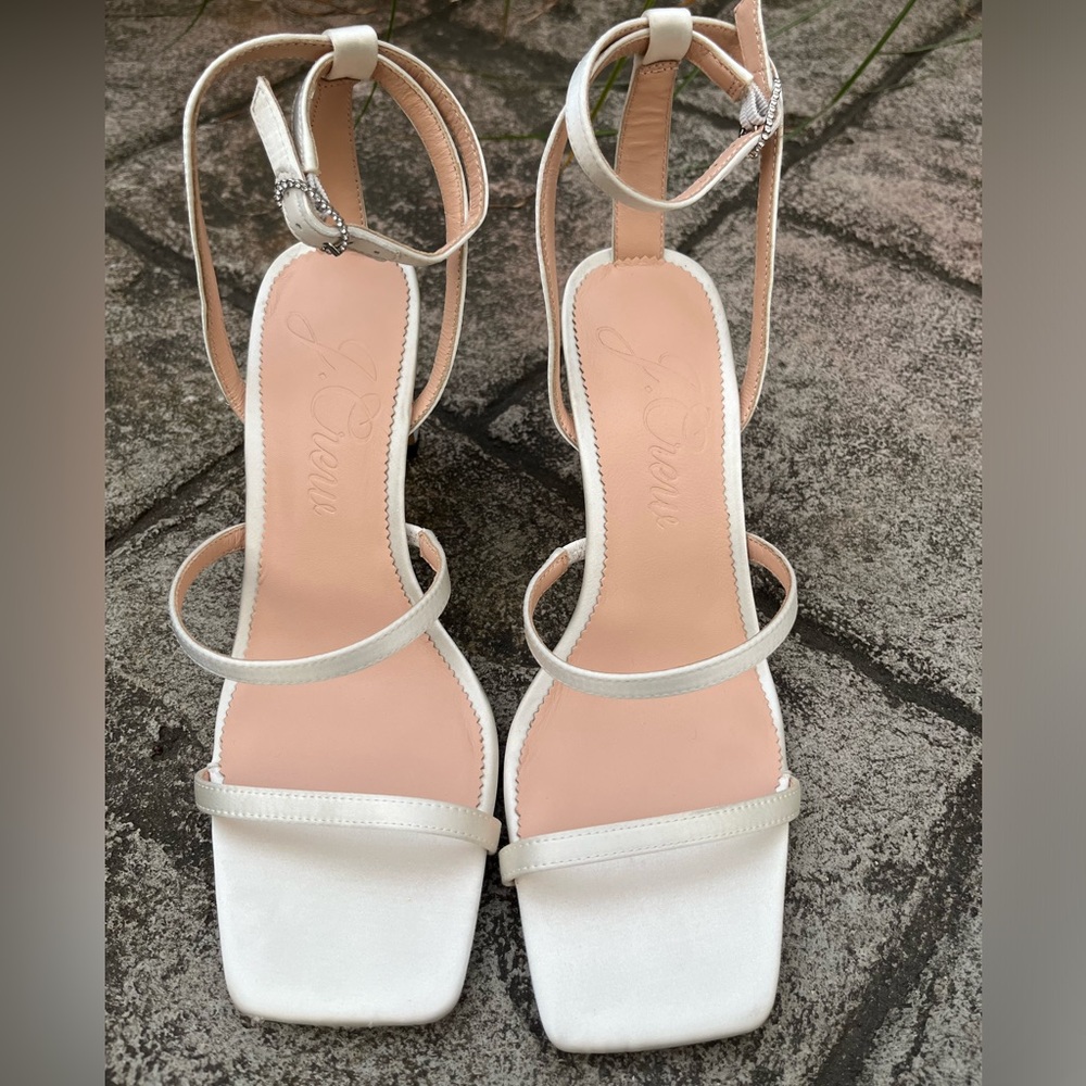 Brand New J Crew Ladies White Strappy High Heel Glitter & Leather Size 8 Bridal